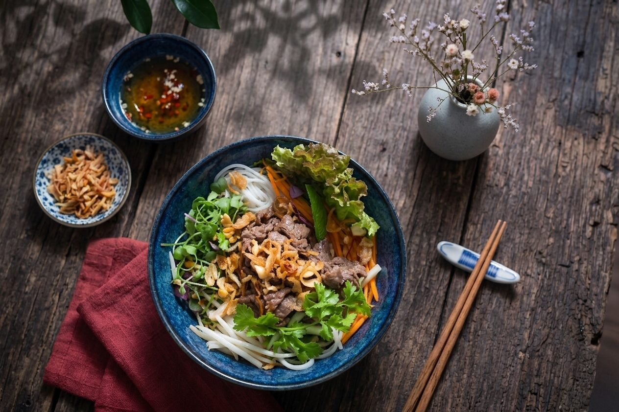 Bún Bò Nam Bộ – warme Reisnudeln mit Rindfleisch